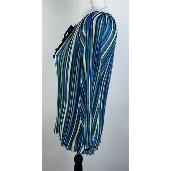 Ruby Rd. Paizley Park Pleated 3/4 Sleeve Peasant Blouse Top Size Small Tie Neck - Picture 3 of 8